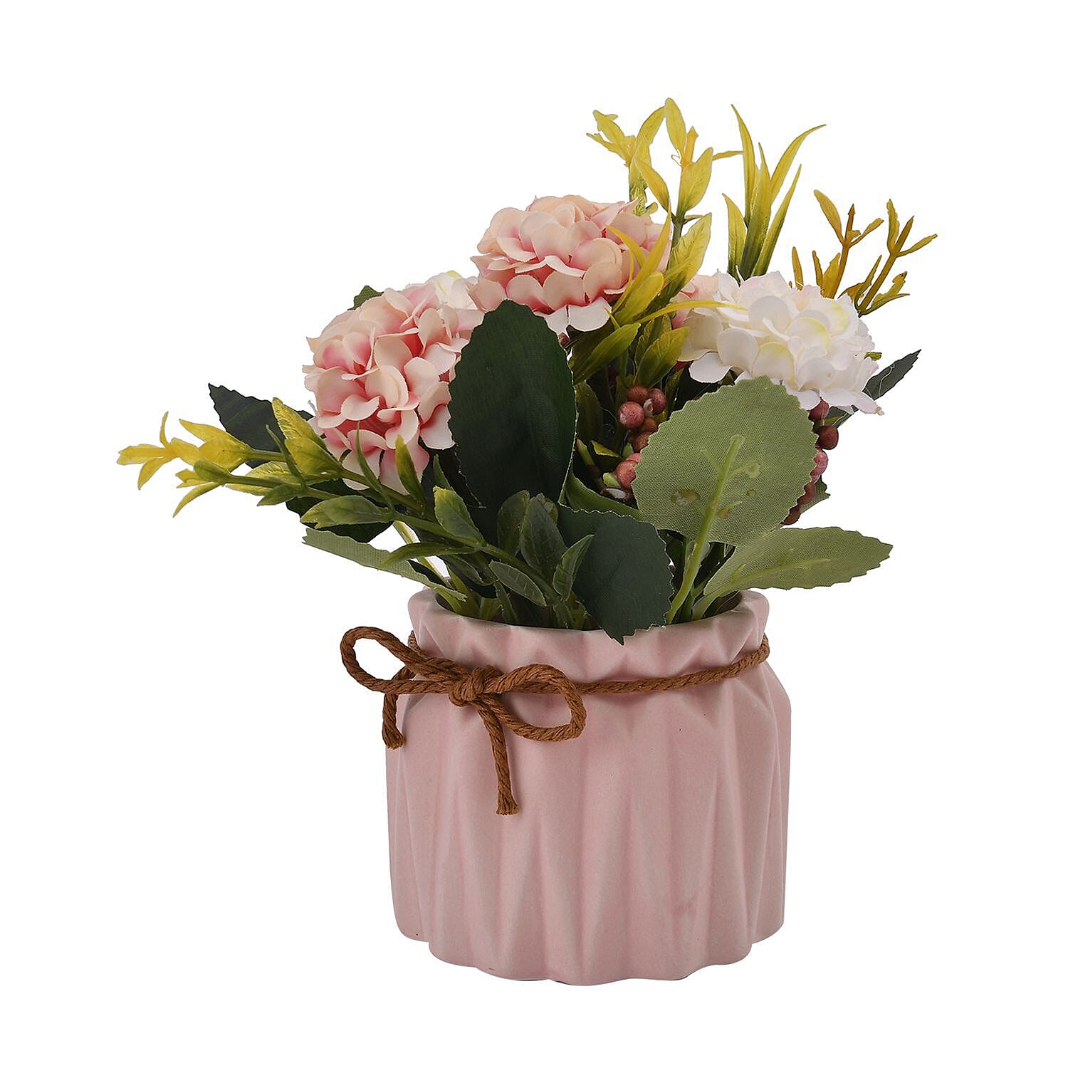 Carnation Faux Flower with Ceramic Basin (Size 15x8x8 cm) - Pink