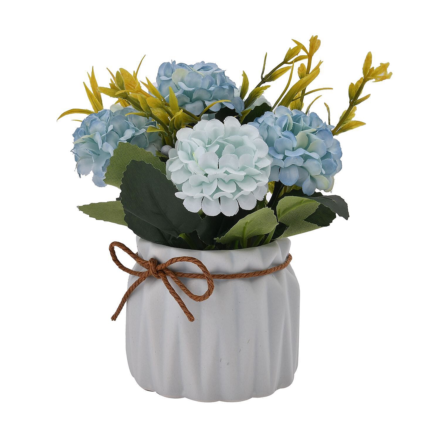 Carnation Faux Flower with Ceramic Basin (Size 15x8x8 cm) - Blue