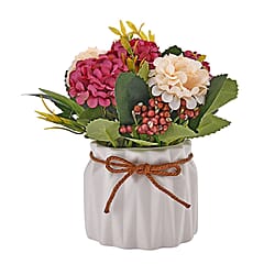 Carnation Faux Flower with Ceramic Basin (Size 15x8x8 cm) - Pink