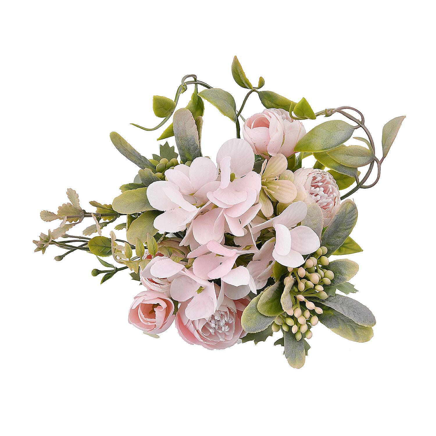 Carnation Faux Flower with Ceramic Basin (Size 15x9x9 cm) - Pink and White