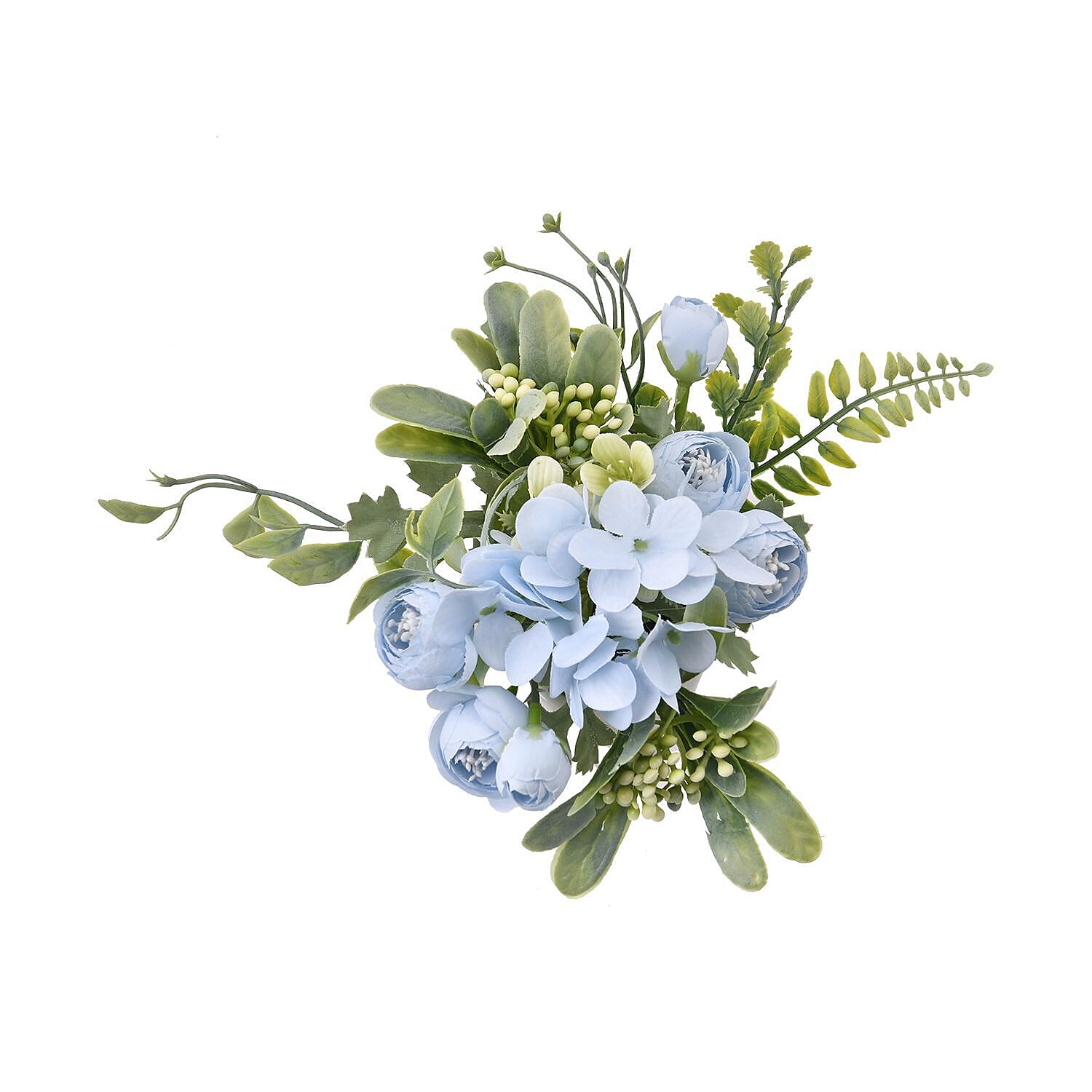 Carnation Faux Flower with Ceramic Basin (Size 15x9x9 cm) - Blue and White