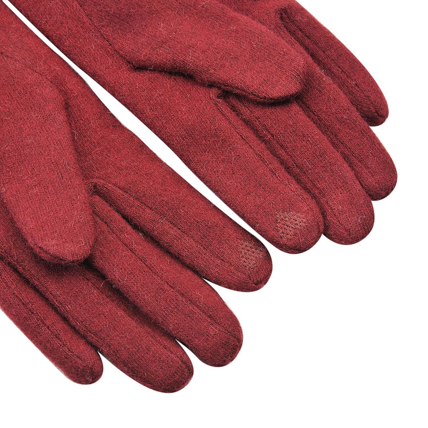 Cashmere Gloves with Faux Pearl Embellishment (Size 23x9 cm) -Burgundy