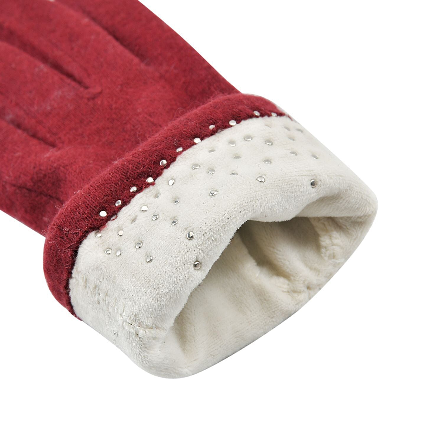 Cashmere Gloves with Faux Pearl Embellishment (Size 23x9 cm) -Burgundy