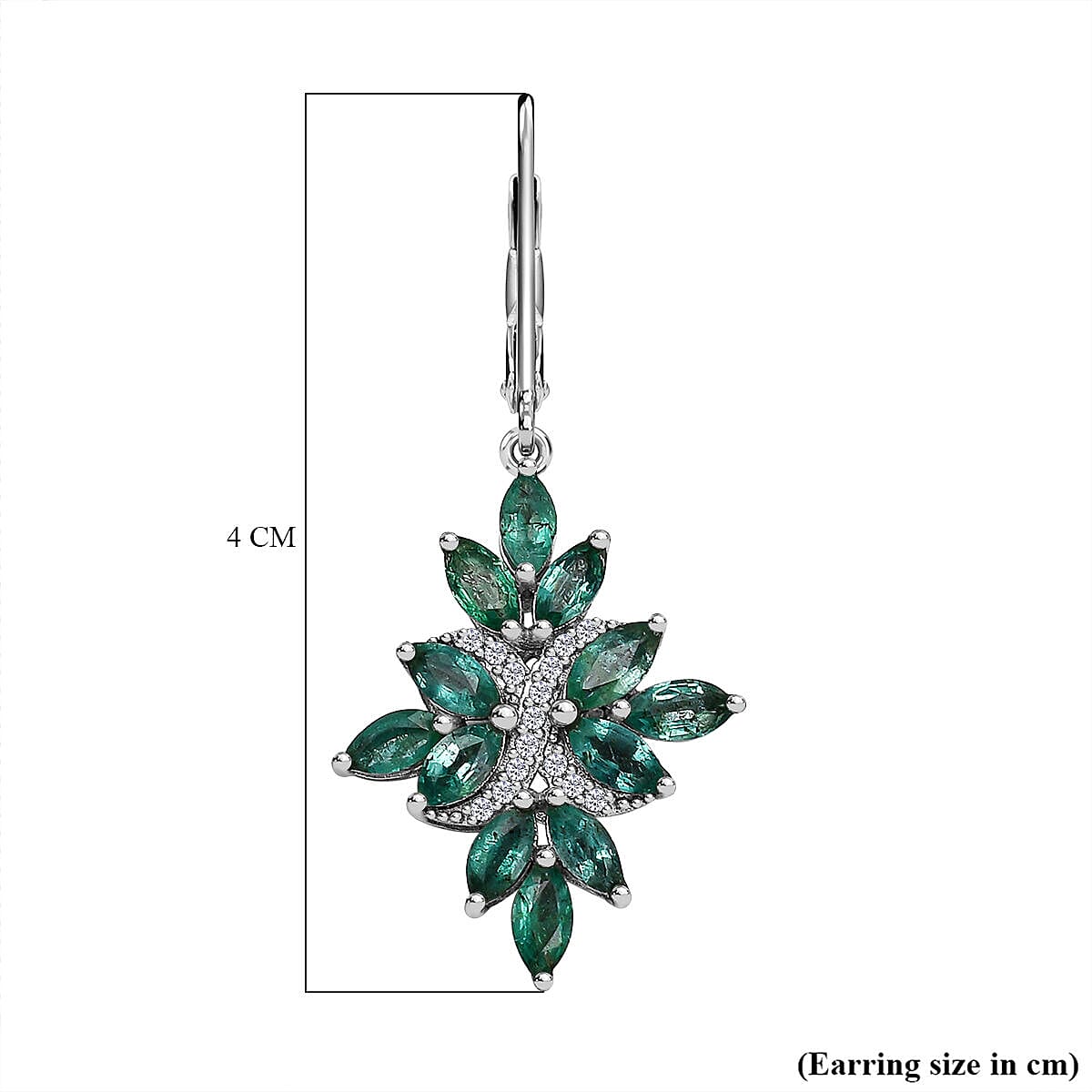 AAA Gemfields Emerald and Natural Zircon Floral Earrings in Rhodium Overlay Sterling Silver 3.30 Ct.