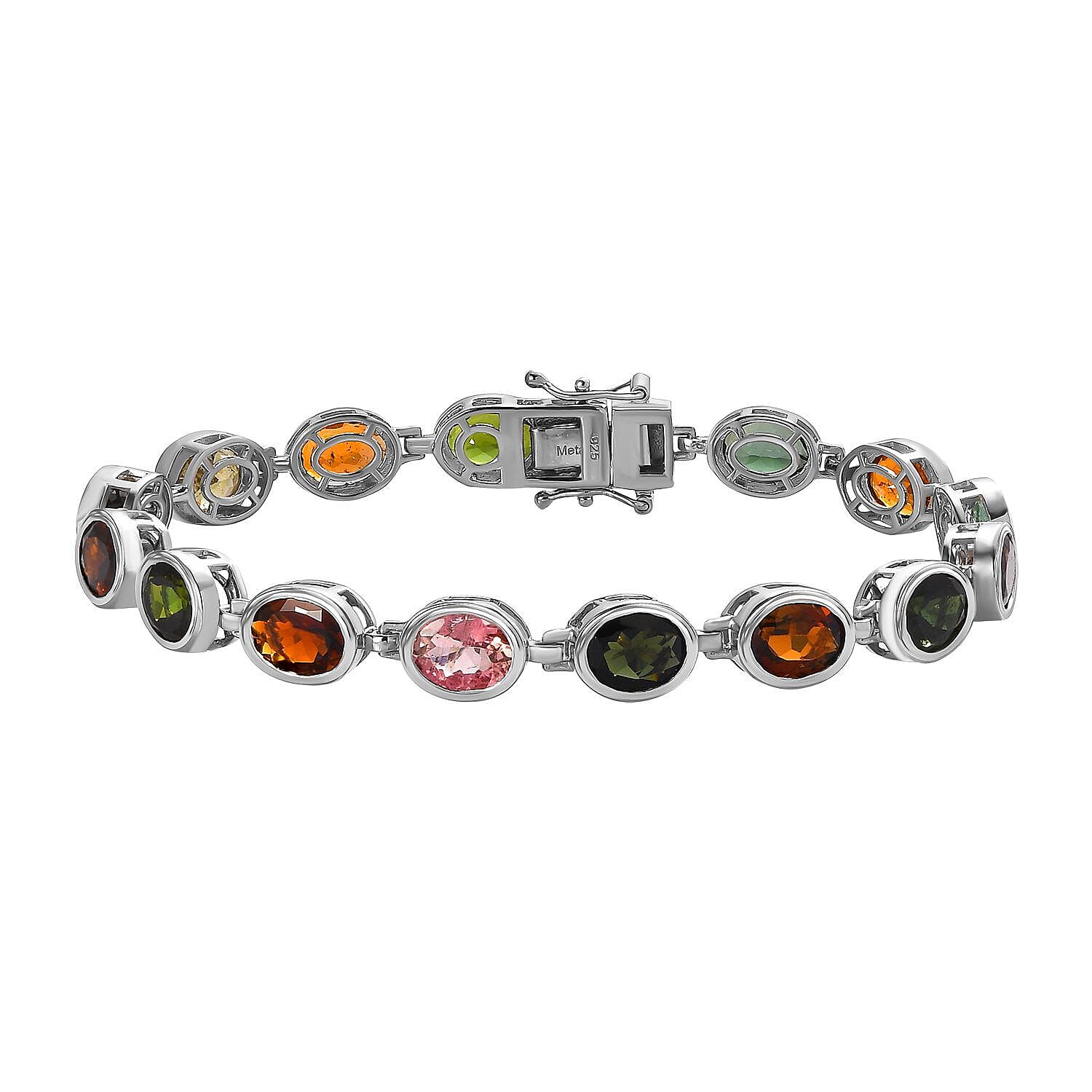 Multi-Tourmaline Bracelet (Size - 7.5) in Platinum Overlay Sterling Silver 17.10 Ct, Silver Wt. 13.40 Gms
