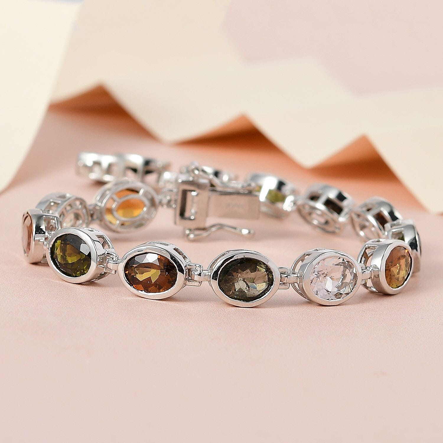 Multi-Tourmaline Bracelet (Size - 7.5) in Platinum Overlay Sterling Silver 17.10 Ct, Silver Wt. 13.40 Gms
