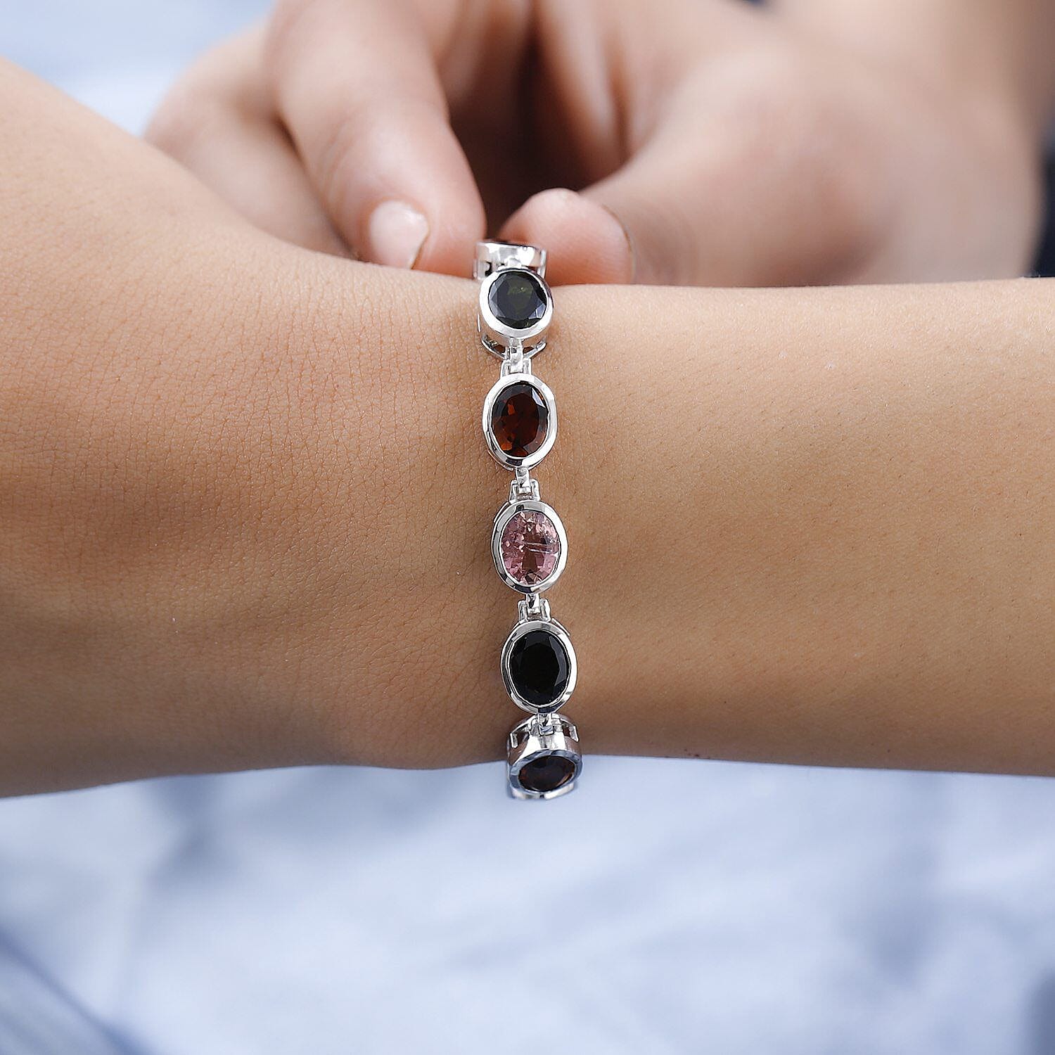 Multi-Tourmaline Bracelet (Size - 7.5) in Platinum Overlay Sterling Silver 17.10 Ct, Silver Wt. 13.40 Gms
