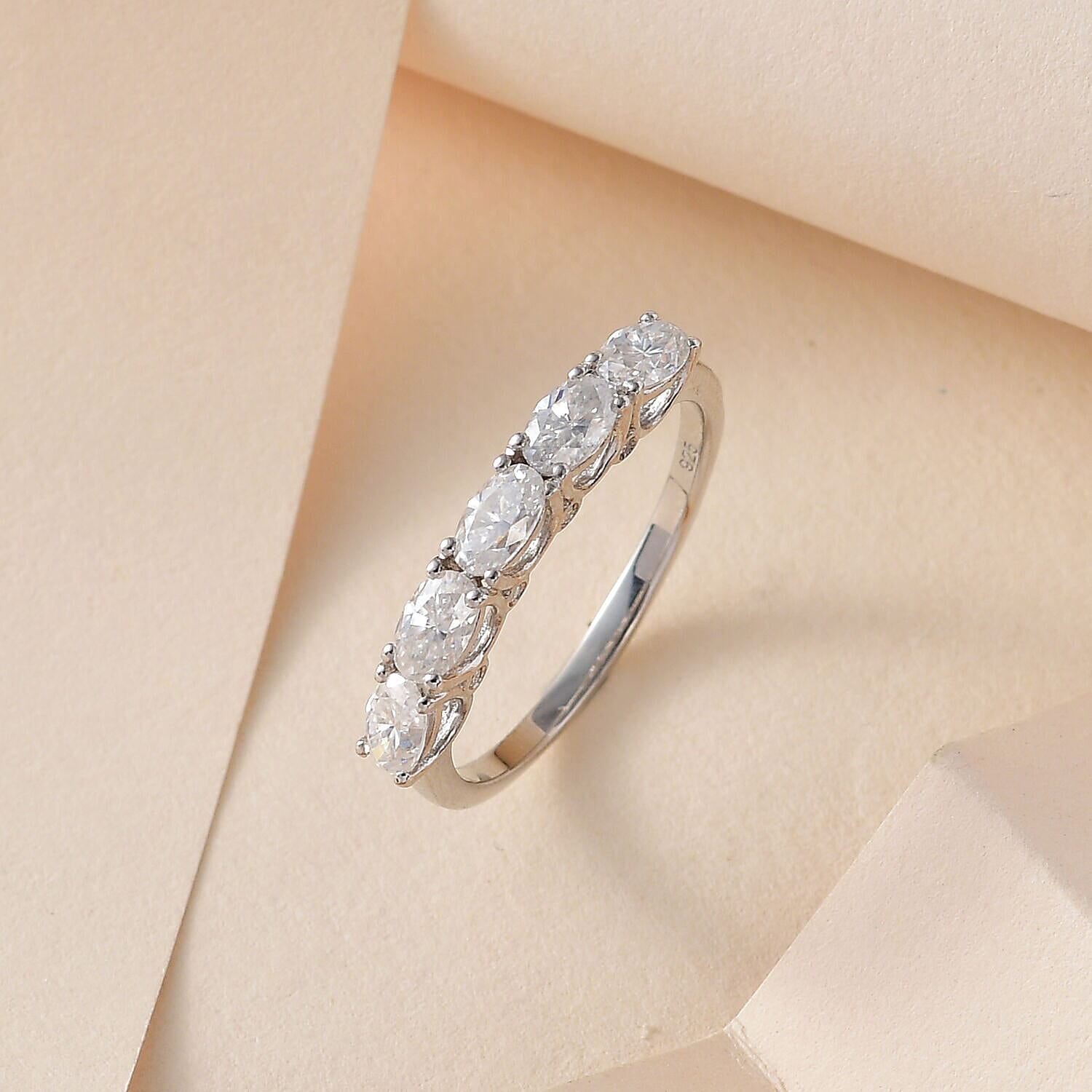 Moissanite Ring in Platinum Overlay Sterling Silver 1.240 Ct.