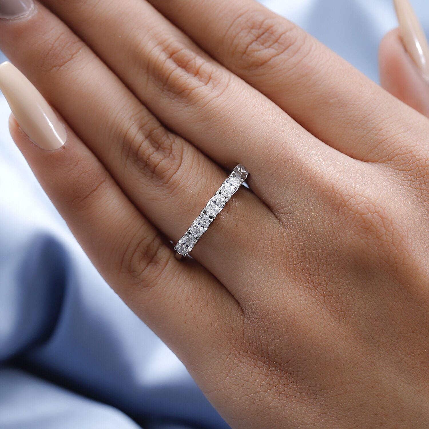 Moissanite Ring in Platinum Overlay Sterling Silver 1.240 Ct.