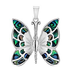 Sterling Silver Paua Shell 30mm x 36mm Butterfly Pendant