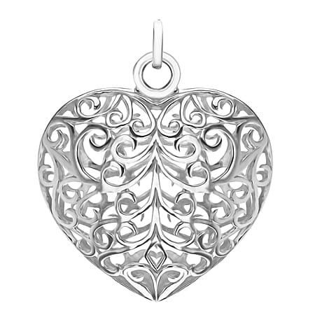Sterling Silver 32.4mm x 38.8mm Cutout Puffed Heart Pendant