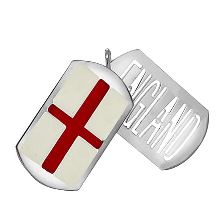 Sterling Silver 21.6mm x 41mm Enamel Saint Georges Flag and England Cutout Double Tag Pendant