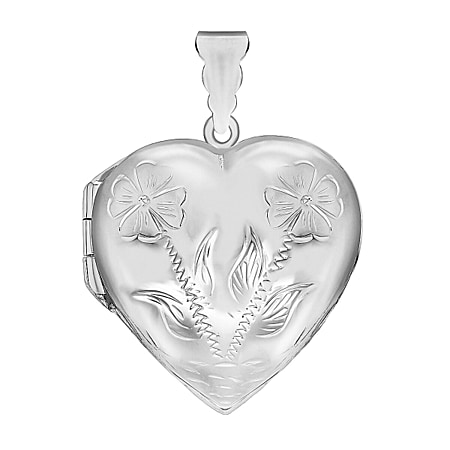 Sterling Silver 32mm x 43mm Engraved Floral Heart Locket