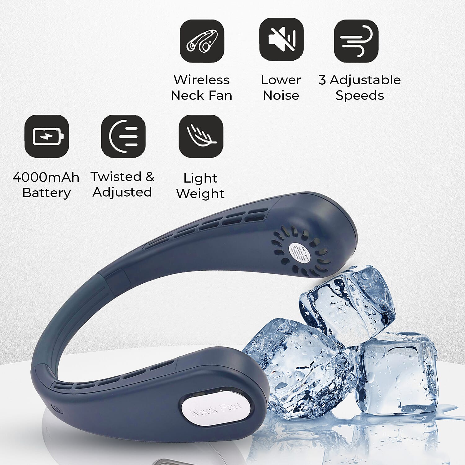 Homesmart - Rechargeable 360 Degree Flexible Bladeless & Wireless Neck Fan with 48 Air Outlets, 3 Speeds & Upto 12HR Run Time - Blue