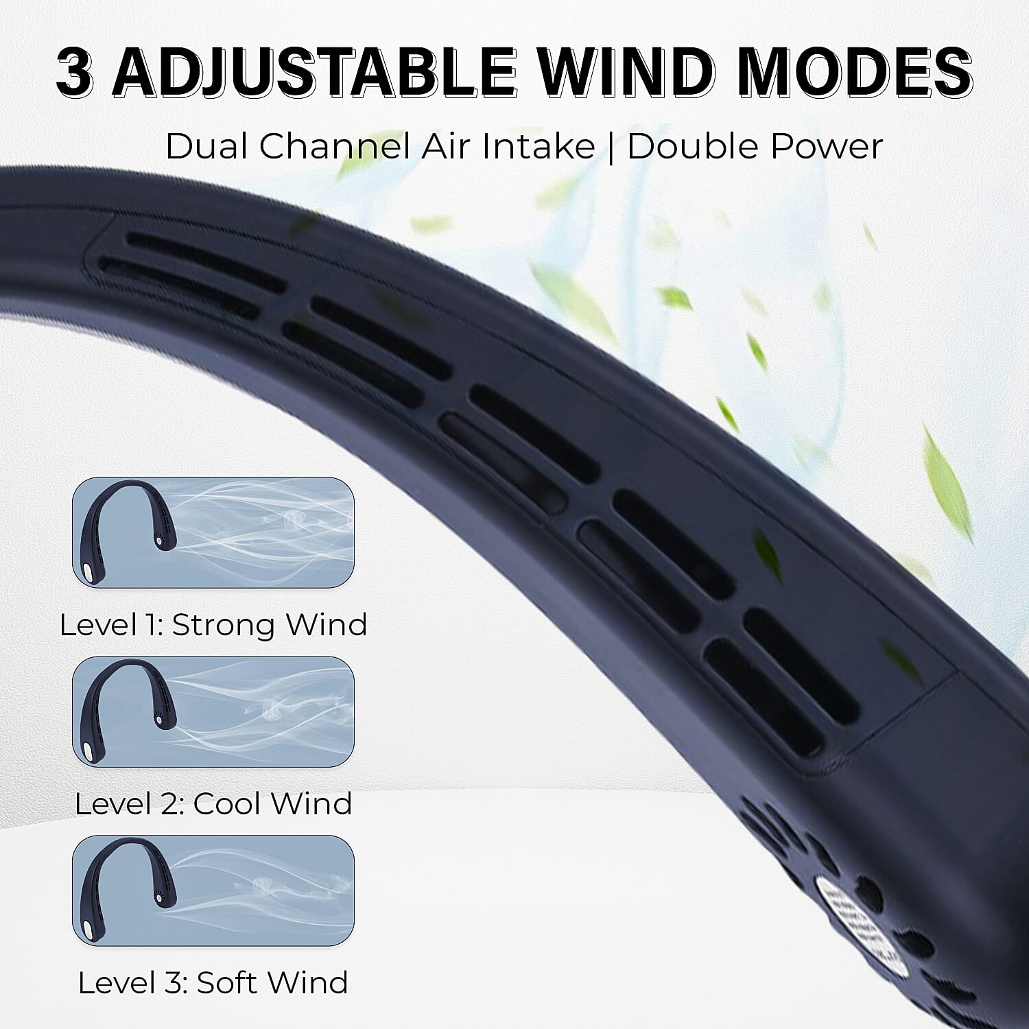 Homesmart - Rechargeable 360 Degree Flexible Bladeless & Wireless Neck Fan with 48 Air Outlets, 3 Speeds & Upto 12HR Run Time - Blue