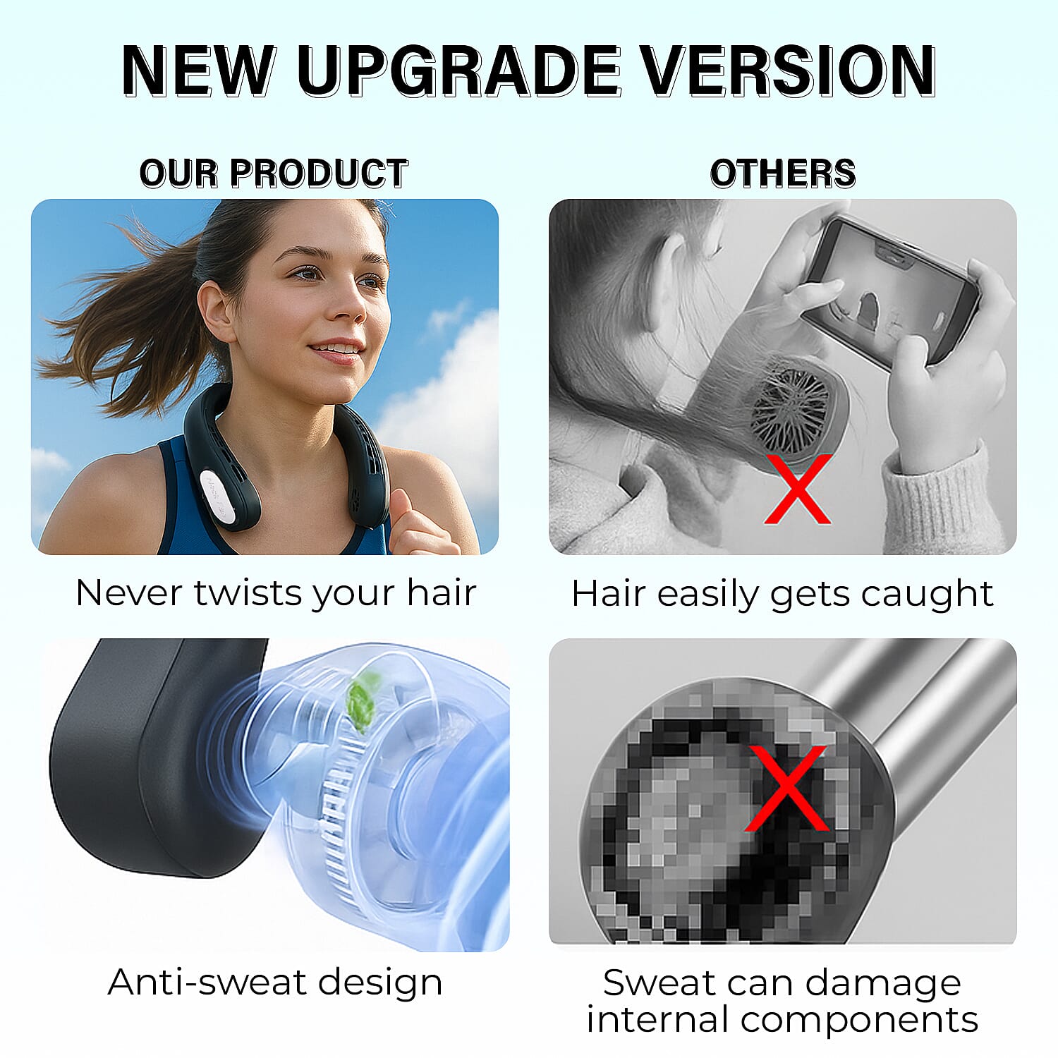 Homesmart - Rechargeable 360 Degree Flexible Bladeless & Wireless Neck Fan with 48 Air Outlets, 3 Speeds & Upto 12HR Run Time - Blue