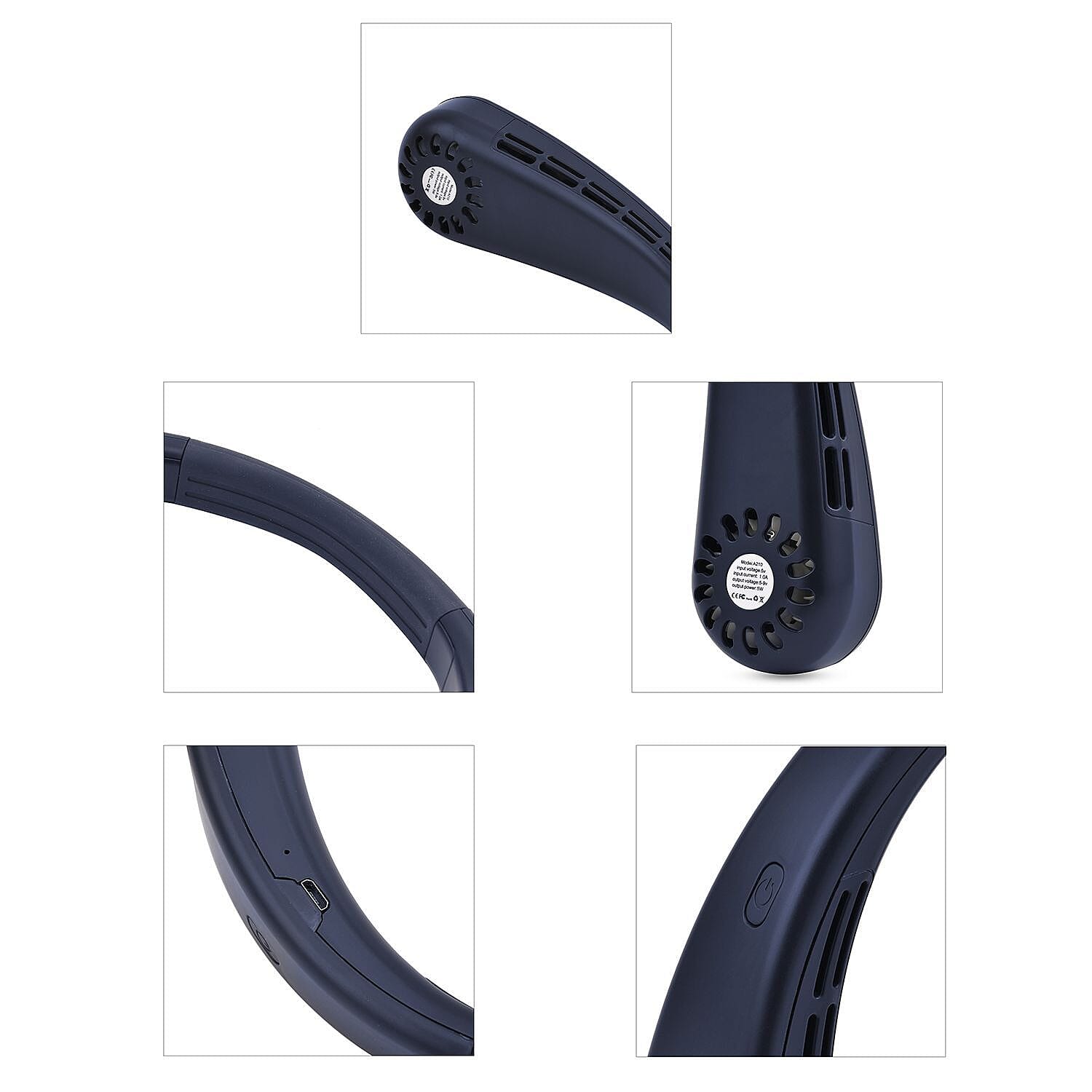 Homesmart - Rechargeable 360 Degree Flexible Bladeless & Wireless Neck Fan with 48 Air Outlets, 3 Speeds & Upto 12HR Run Time - Blue