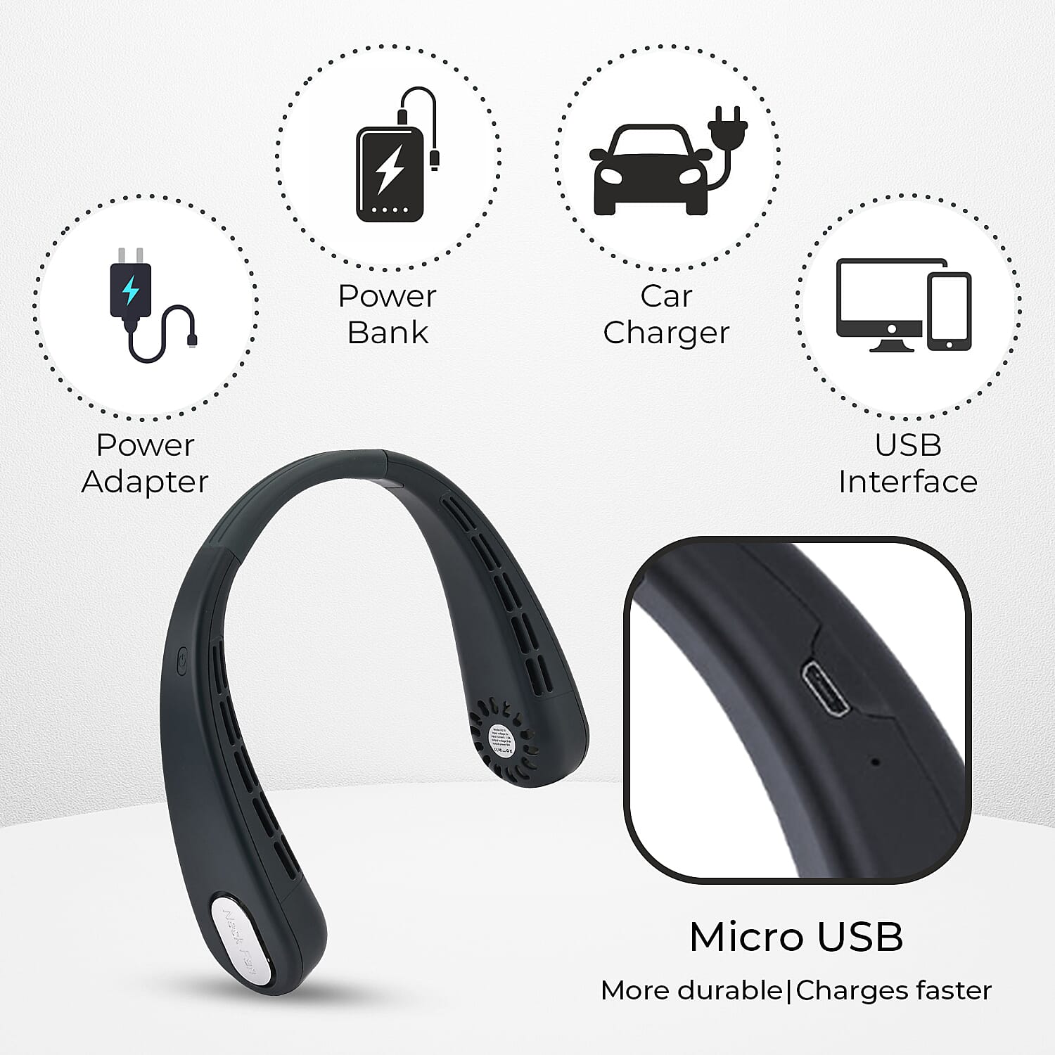 LIQUIDATION DEAL - Rechargeable 360 Degree Flexible Bladeless & Wireless Neck Fan with 48 Air Outlets, 3 Speeds & Upto 12HR Run Time - Green