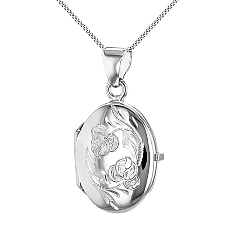 Sterling Silver URN Two Flower Oval Locket Pendant