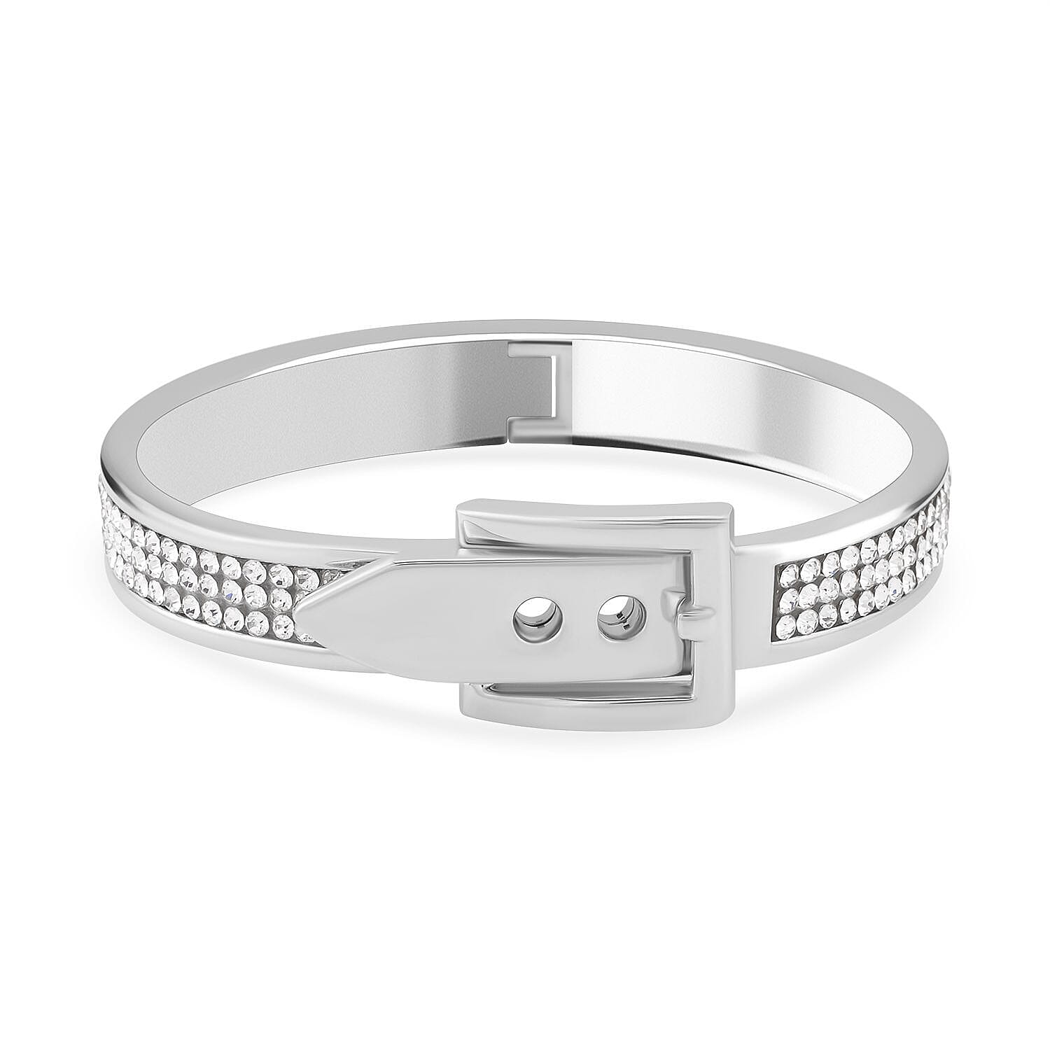 White Austrian Buckle Bangle (Size - 7.0) in Silver Tone