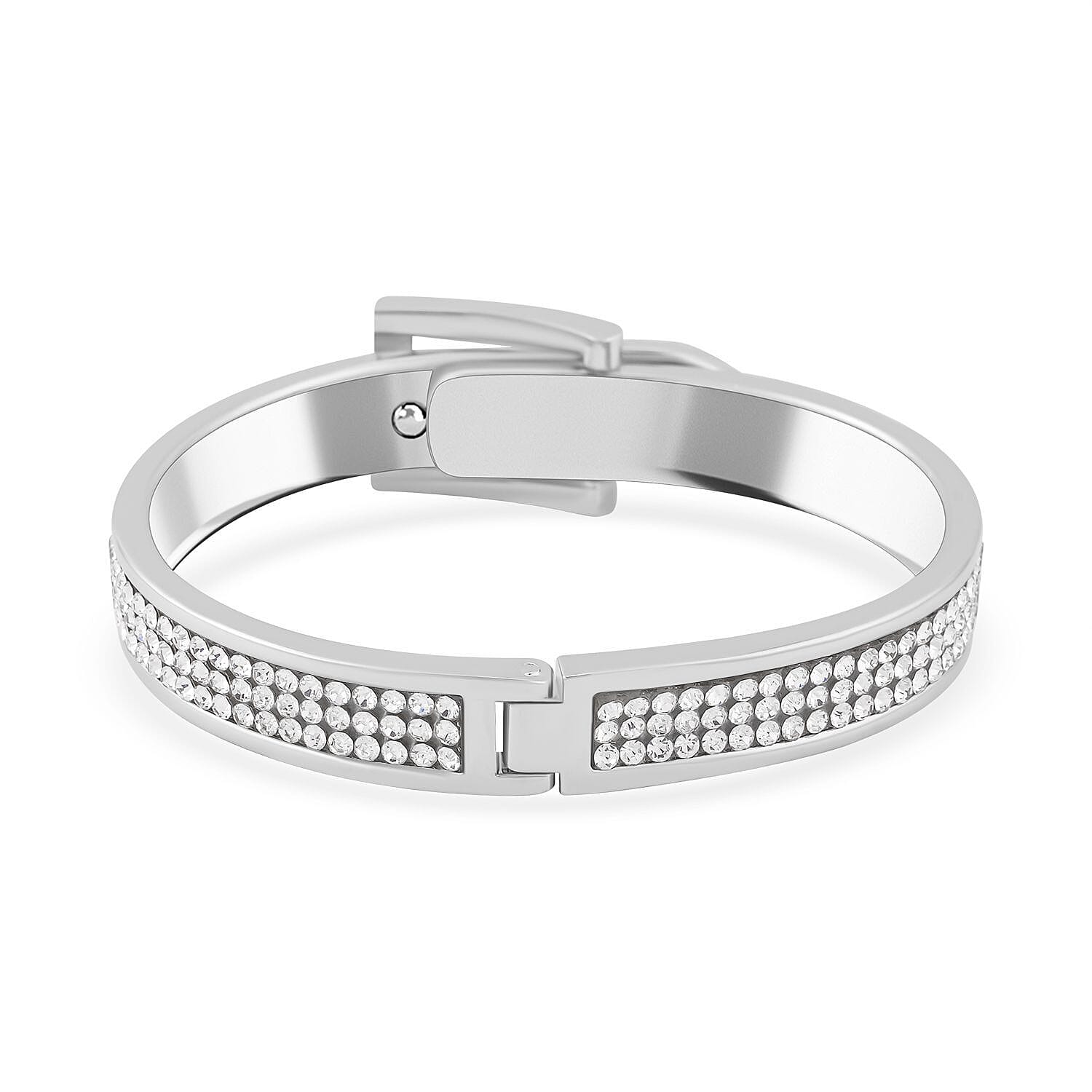 White Austrian Buckle Bangle (Size - 7.0) in Silver Tone
