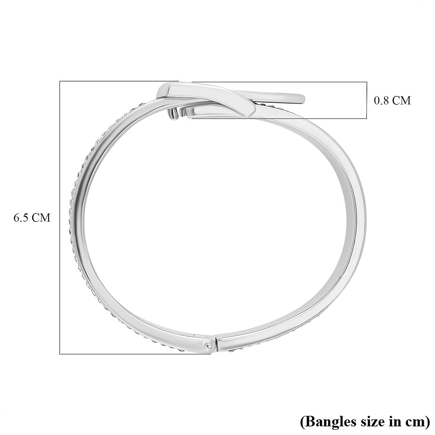 White Austrian Buckle Bangle (Size - 7.0) in Silver Tone