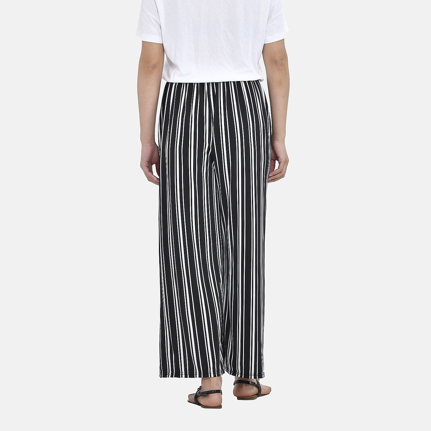 TAMSY Jersey Stretchable Trousers in Stripe Pattern (One Size 8-16) - Black & White