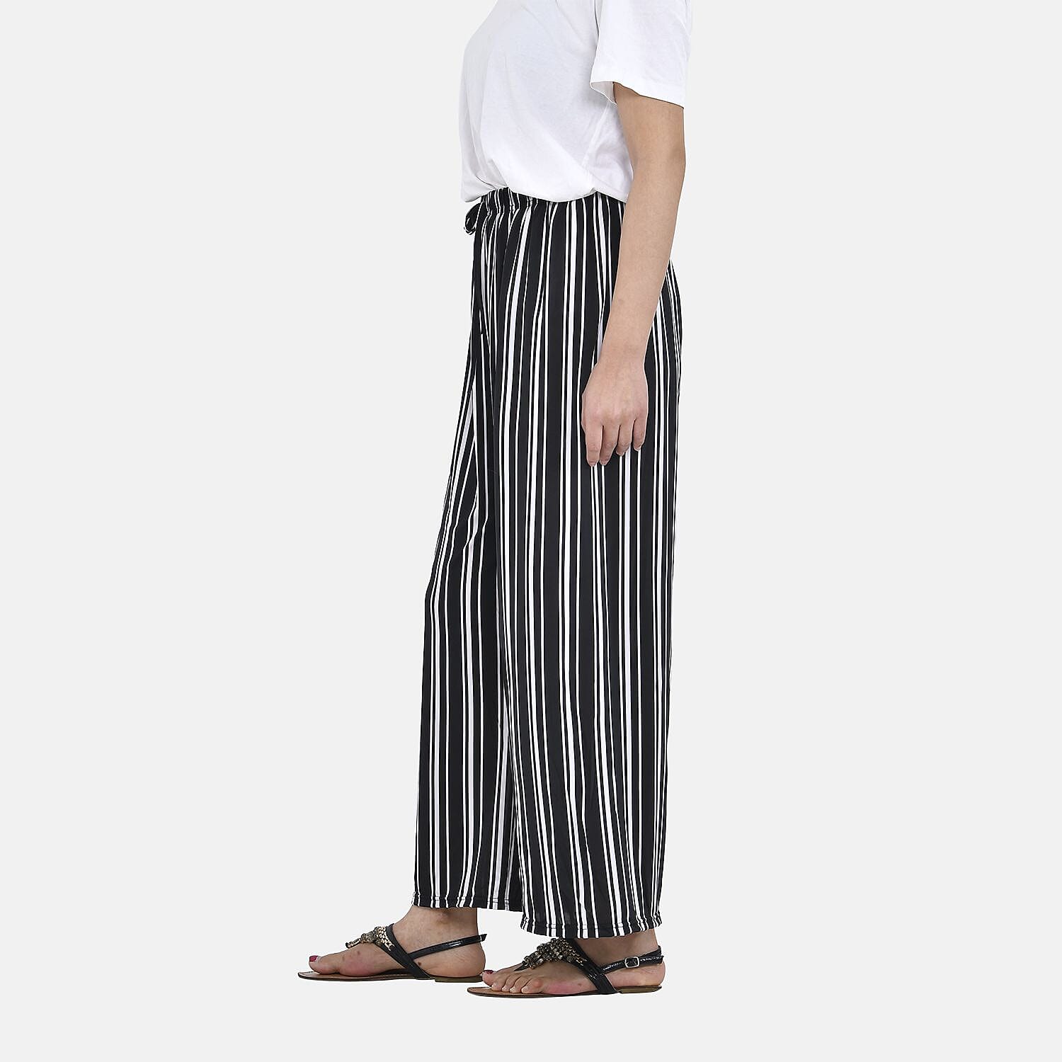 TAMSY Jersey Stretchable Trousers in Stripe Pattern (One Size 8-16) - Black & White