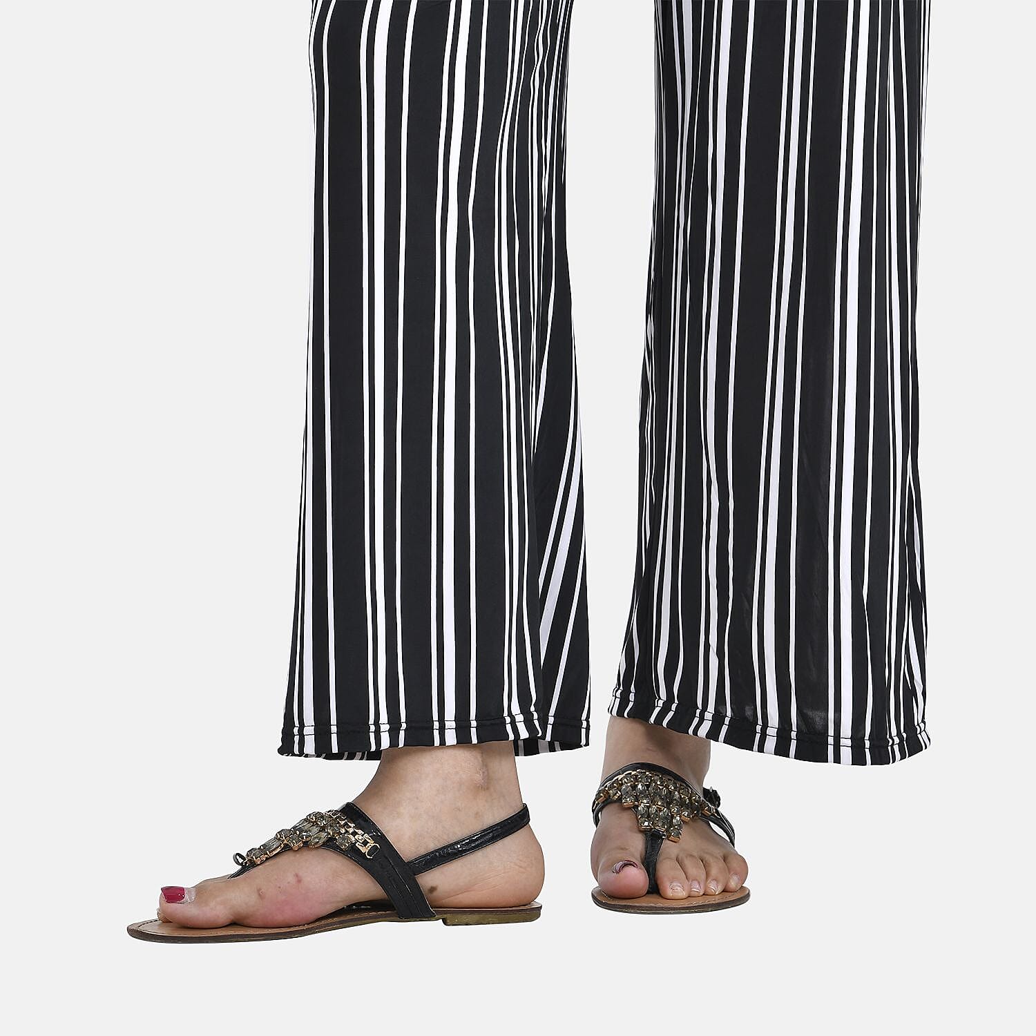 TAMSY Jersey Stretchable Trousers in Stripe Pattern (One Size 8-16) - Black & White