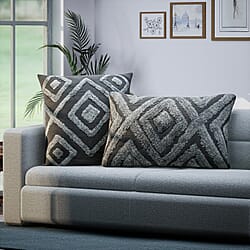 Set of 2 - 100% Cotton Cushion Cover with Tufting Work - Grey
