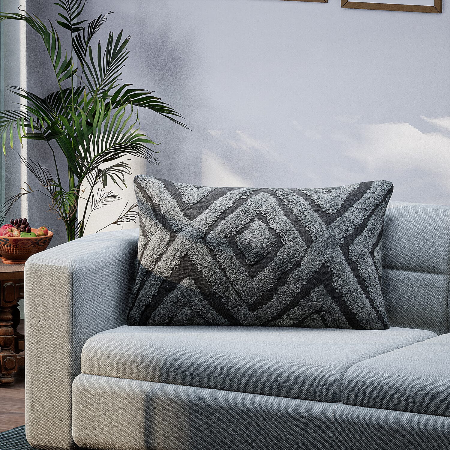 Set of 2 - 100% Cotton Cushion Cover with Tufting Work - Grey