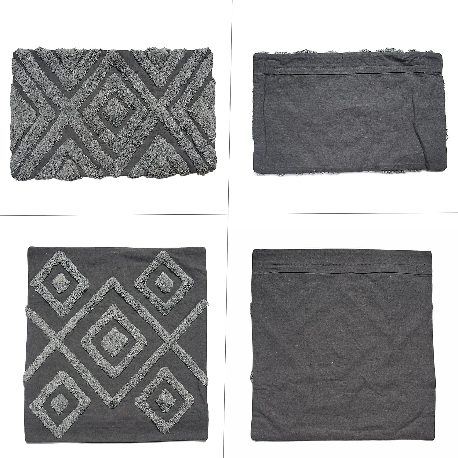 Set of 2 - 100% Cotton Cushion Cover with Tufting Work - Grey