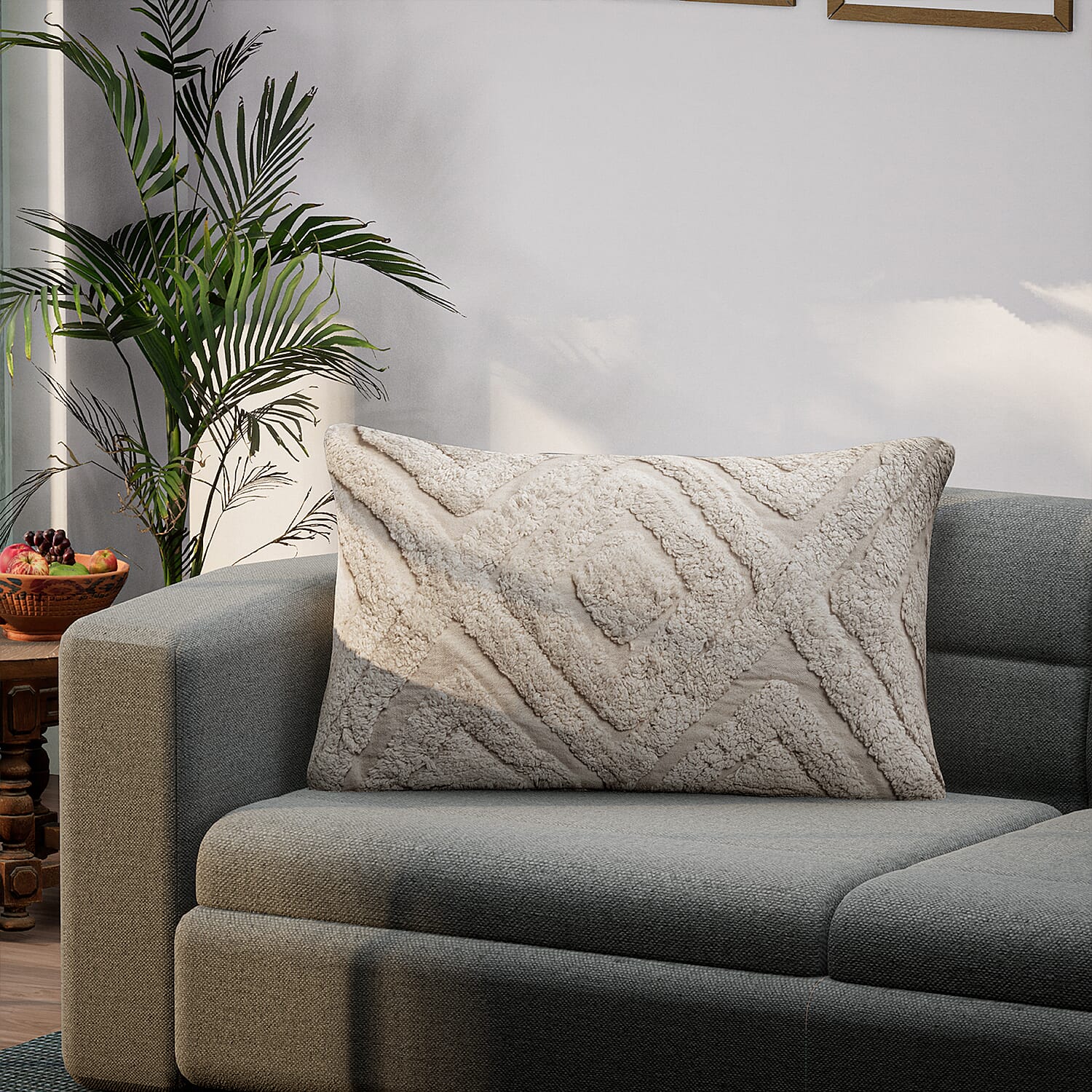 Set of 2 - 100% Cotton Cushion Cover with Tufting Work - Cream