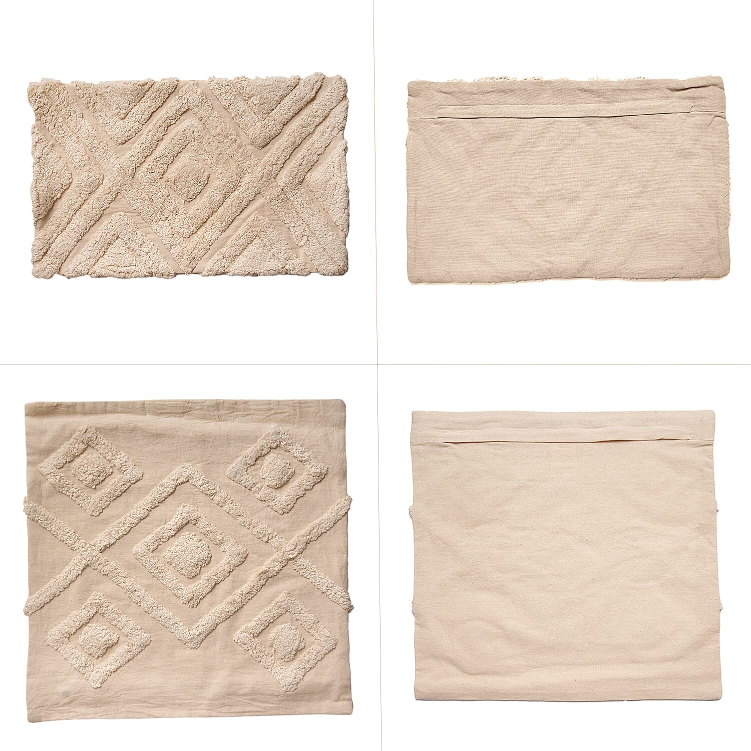 Set of 2 - 100% Cotton Cushion Cover with Tufting Work - Cream