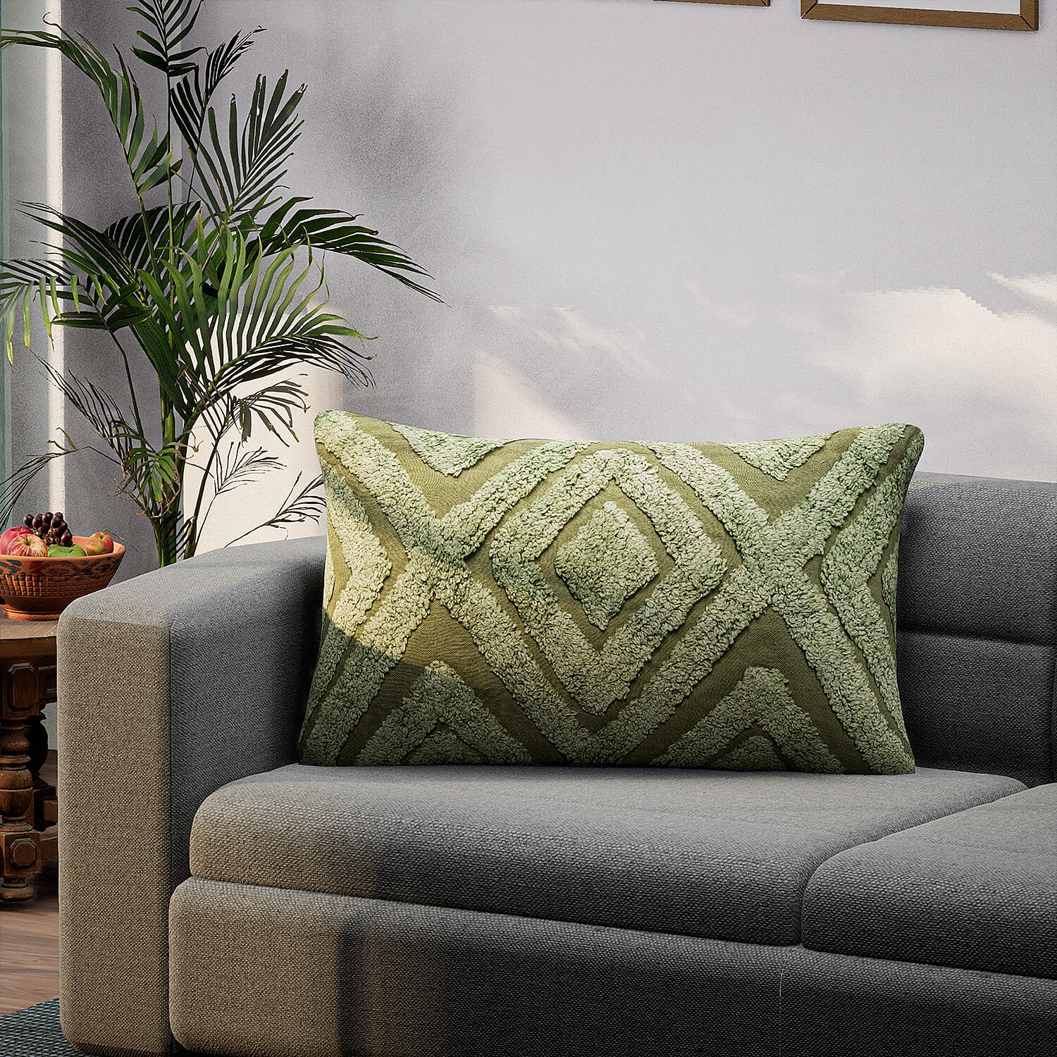 Set of 2 - 100% Cotton Cushion Cover with Tufting Work - Green