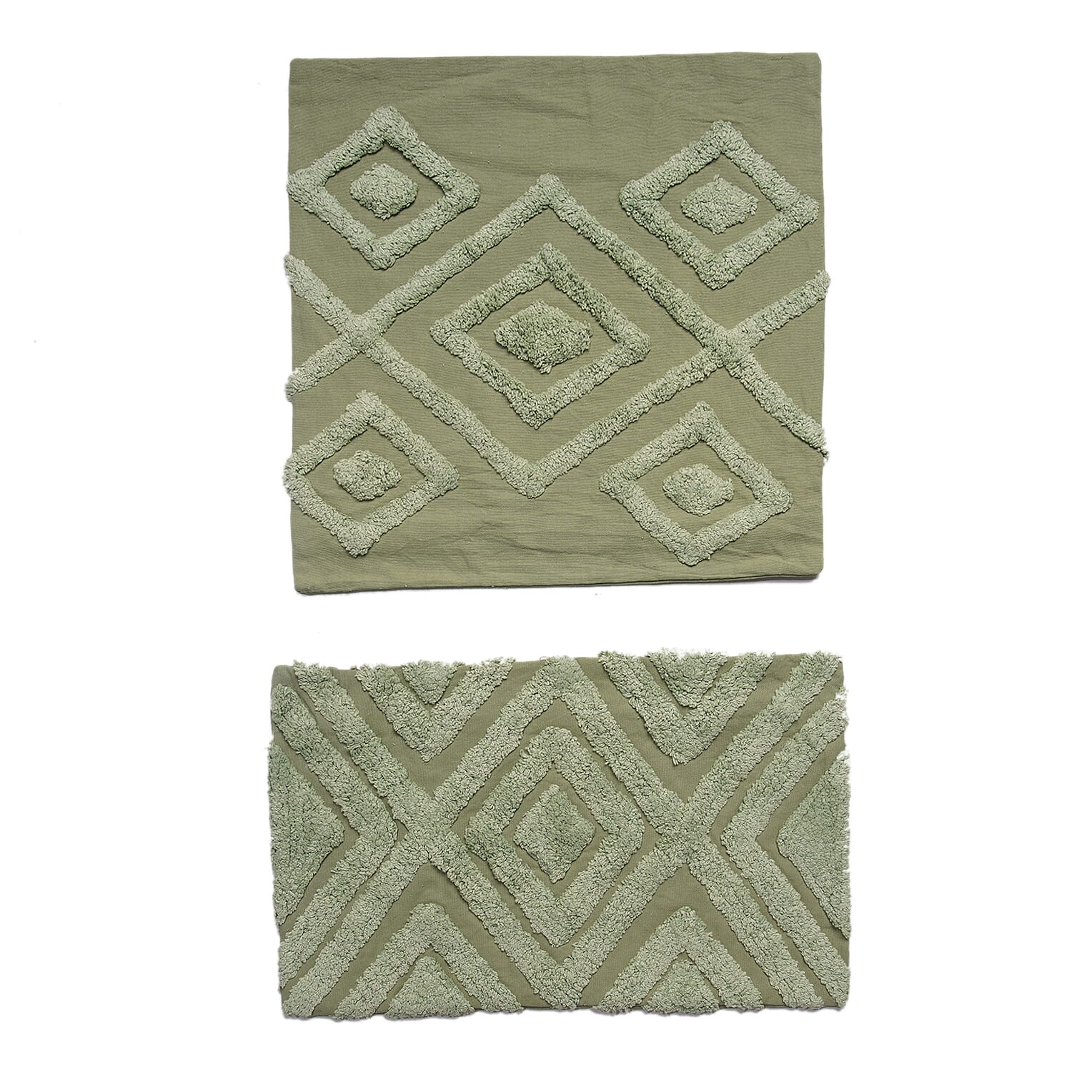 Set of 2 - 100% Cotton Cushion Cover with Tufting Work - Green