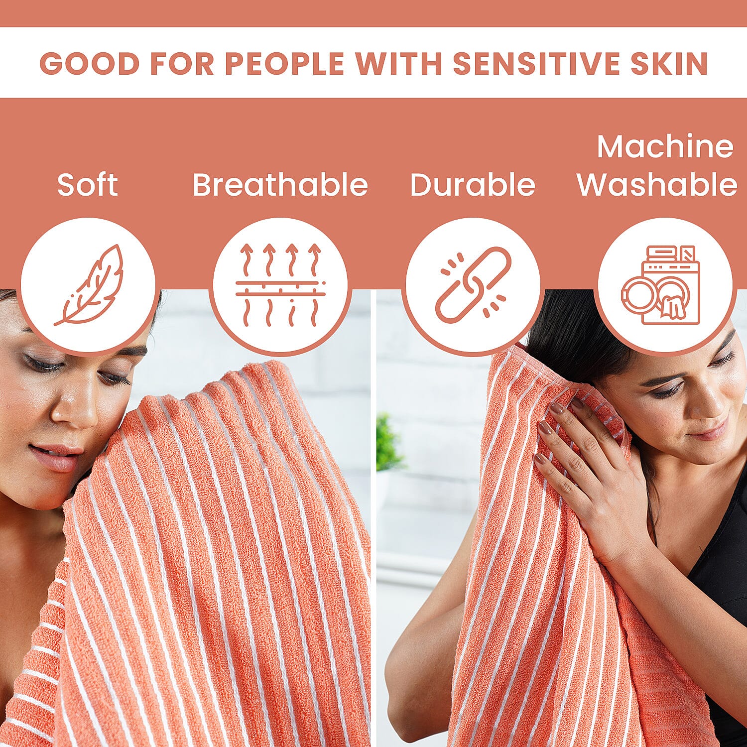 Cotton Patterned Bath Towel (Size 76x152 cm) - Orange