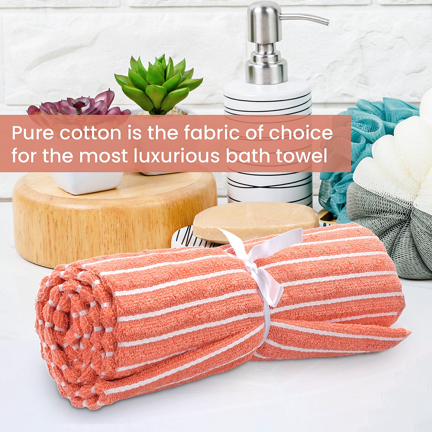 Cotton Patterned Bath Towel (Size 76x152 cm) - Orange
