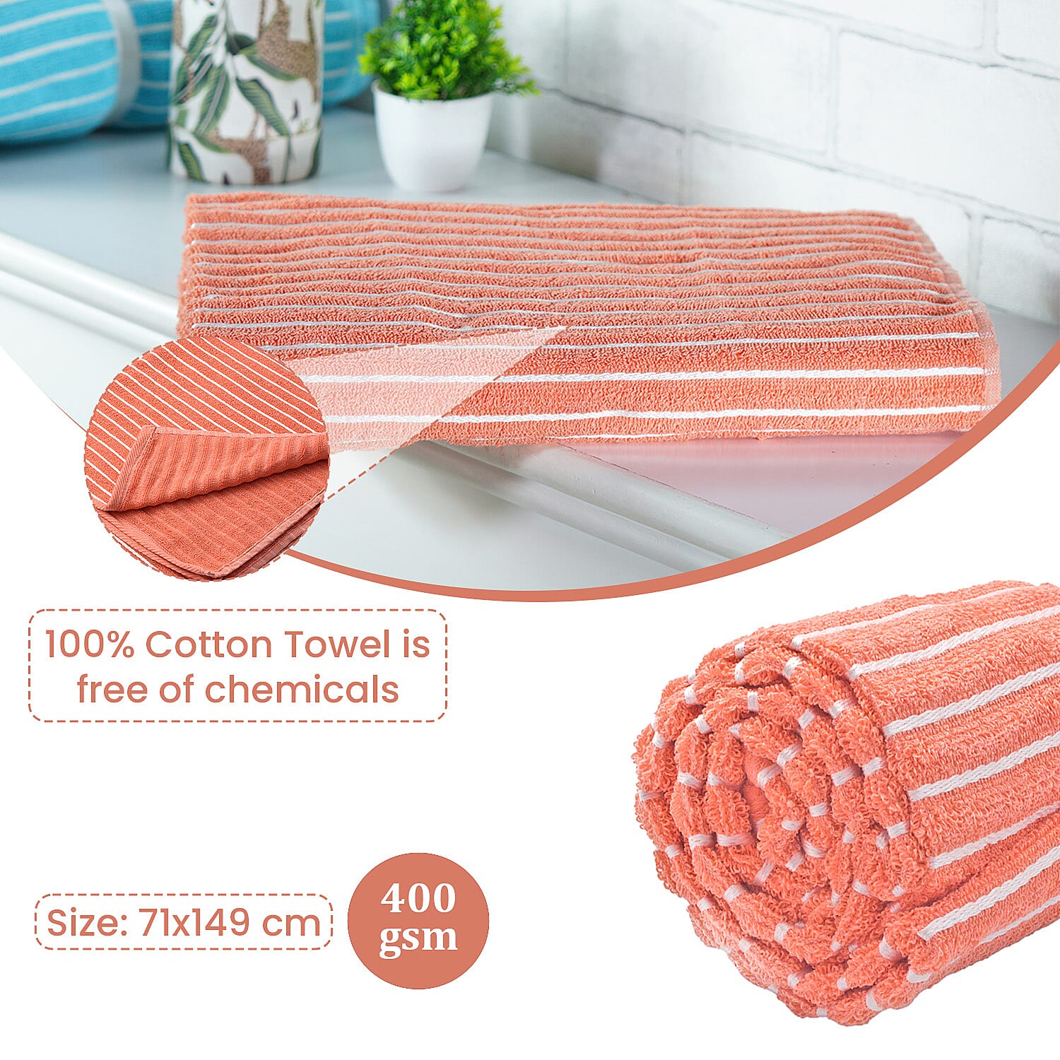 Cotton Patterned Bath Towel (Size 76x152 cm) - Orange