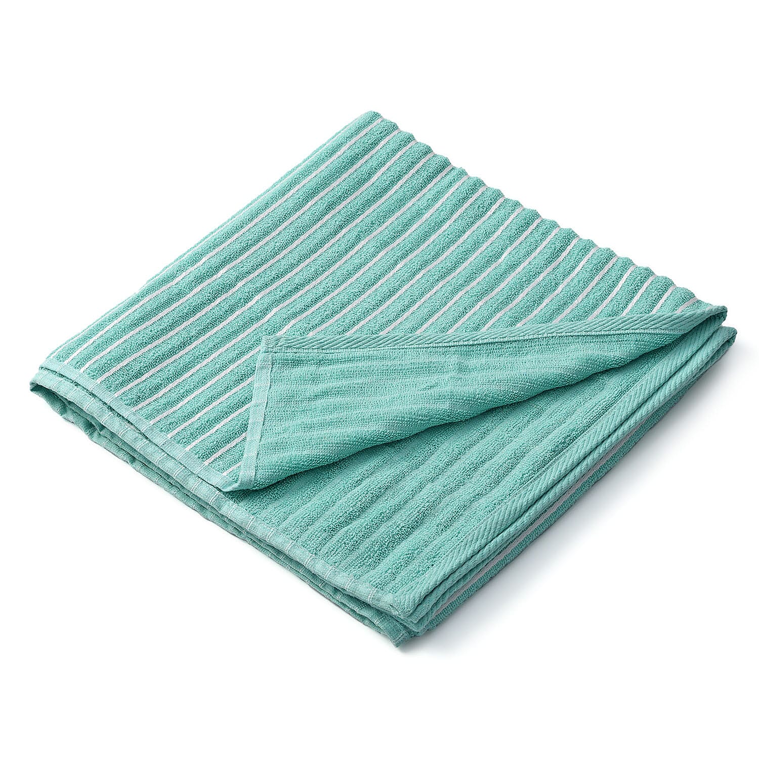 100% Cotton Ribbed Patterned Bath Towel (Size 145x71 cm) - Green