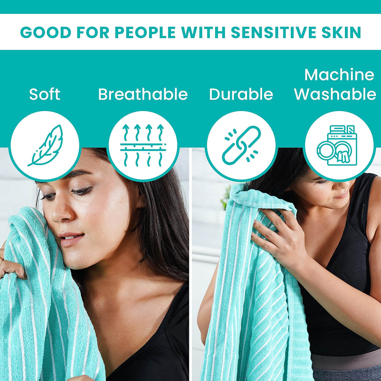 100% Cotton Ribbed Patterned Bath Towel (Size 145x71 cm) - Green