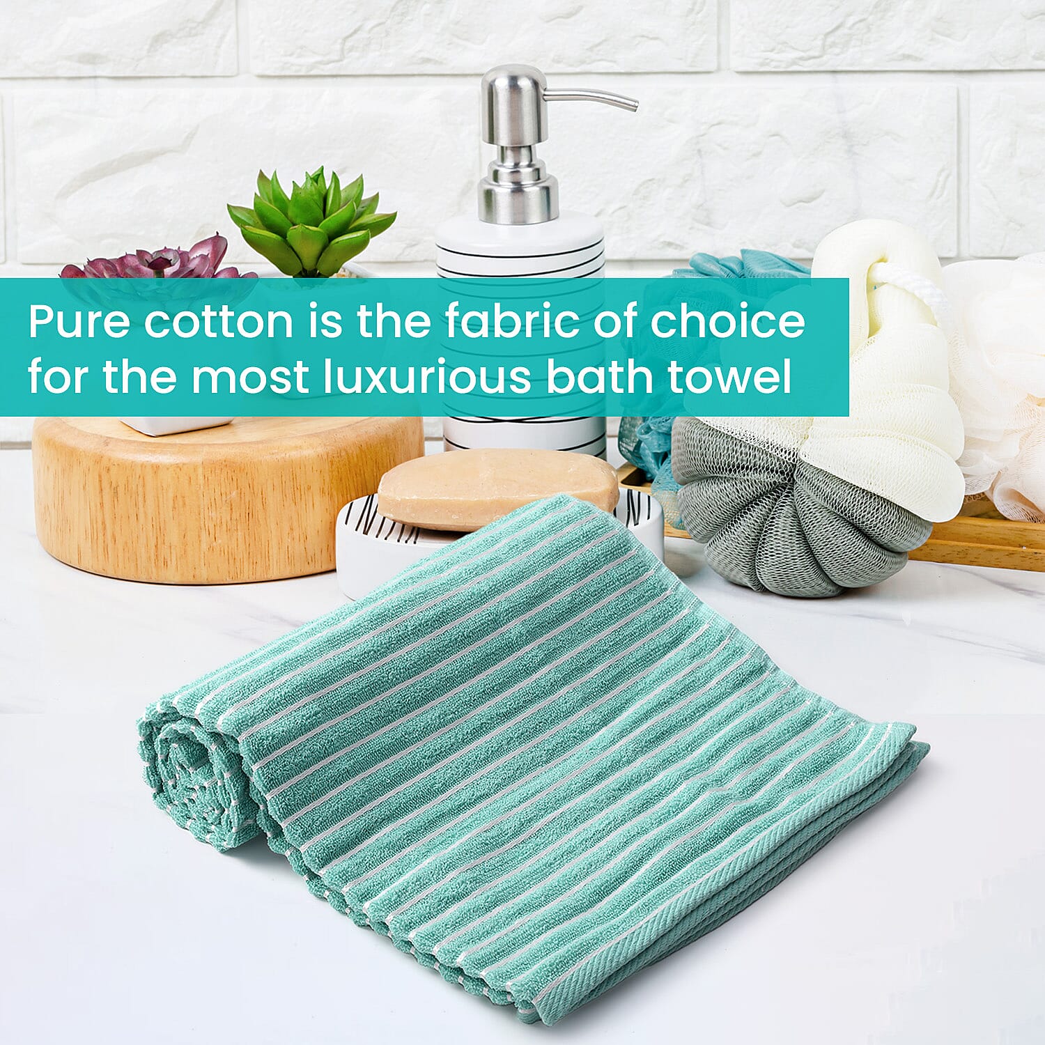 100% Cotton Ribbed Patterned Bath Towel (Size 145x71 cm) - Green