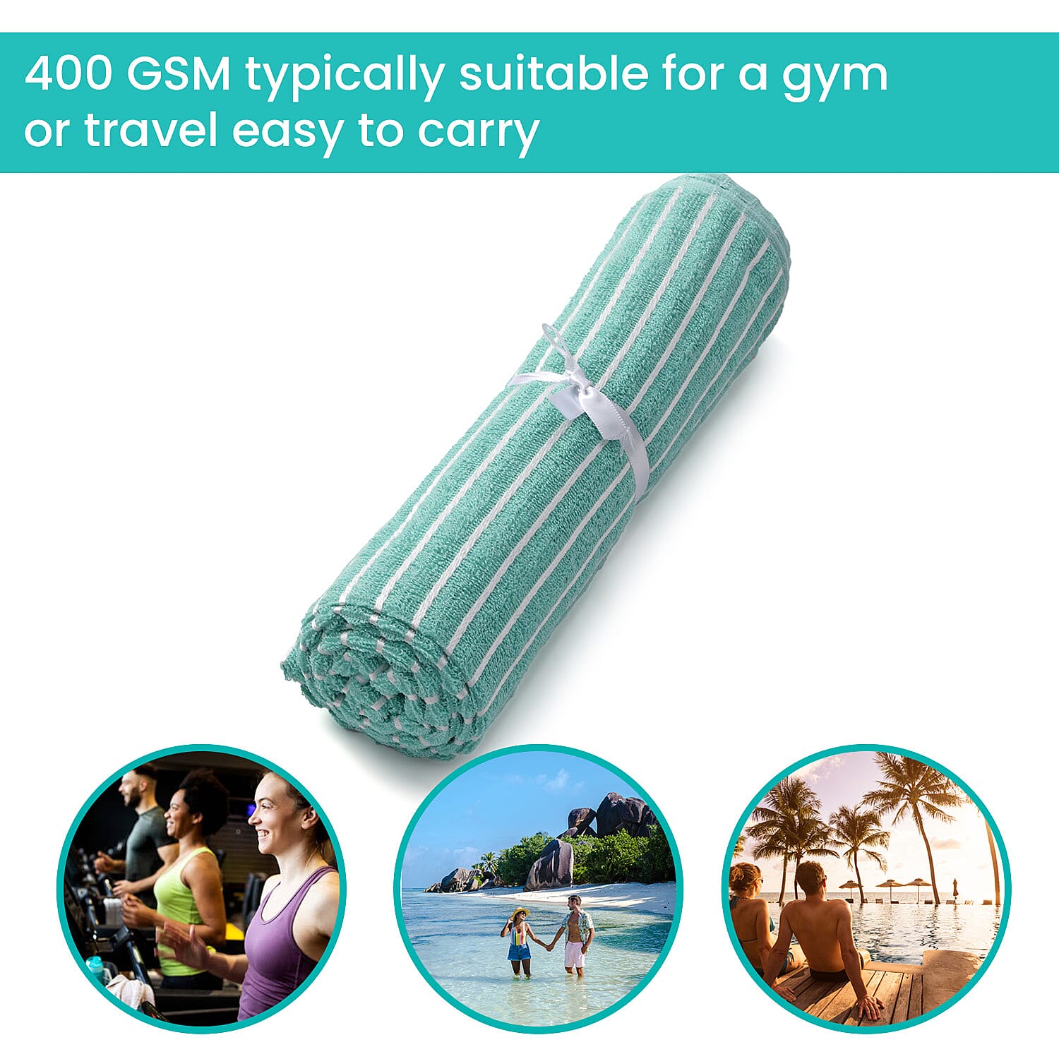 100% Cotton Ribbed Patterned Bath Towel (Size 145x71 cm) - Green