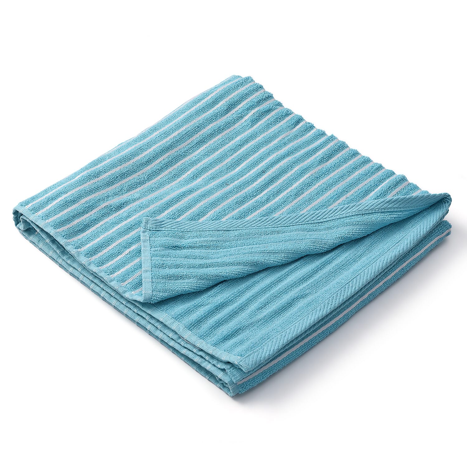 Cotton Patterned Bath Towel (Size 76x152 cm) - Blue