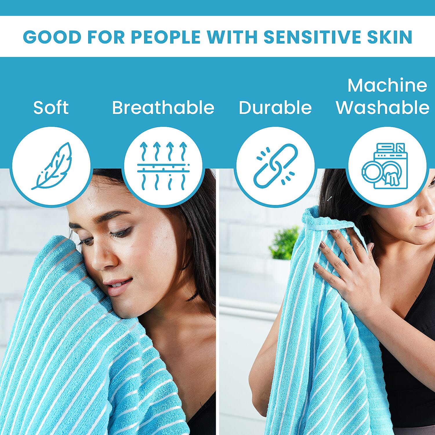 Cotton Patterned Bath Towel (Size 76x152 cm) - Blue