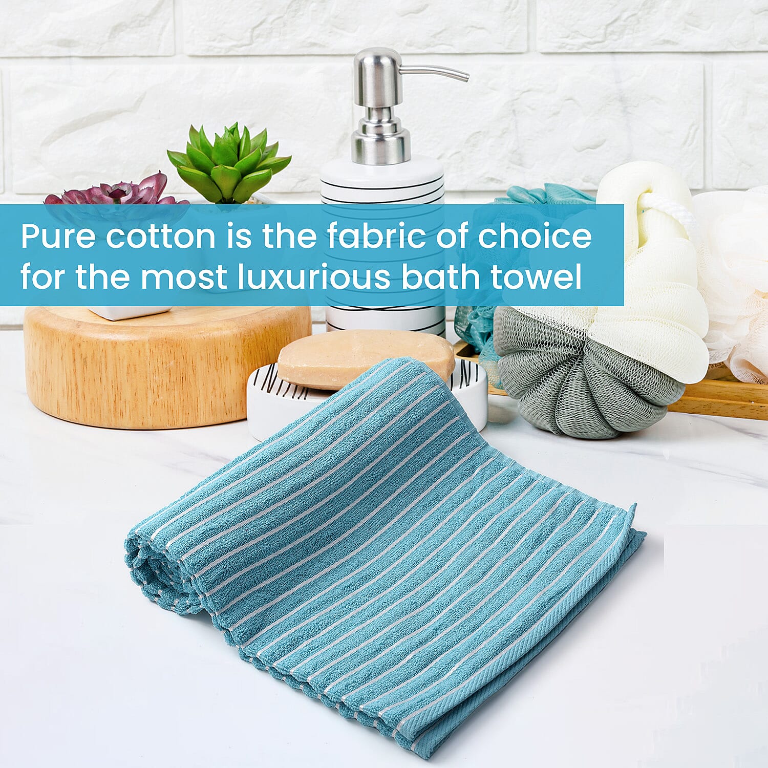 Cotton Patterned Bath Towel (Size 76x152 cm) - Blue