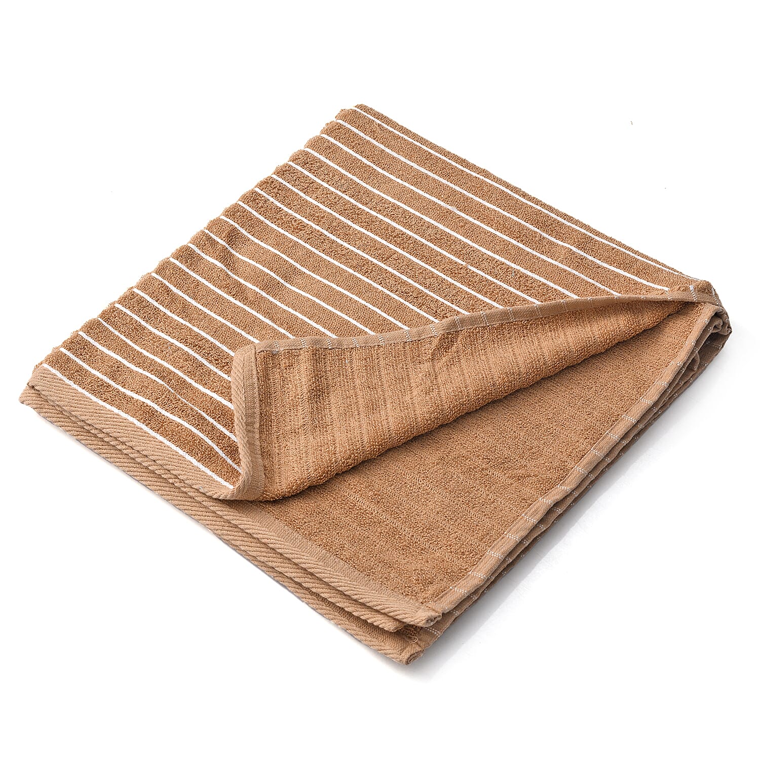 100% Cotton Ribbed Patterned Bath Towel (Size 145x71 cm) - Brown