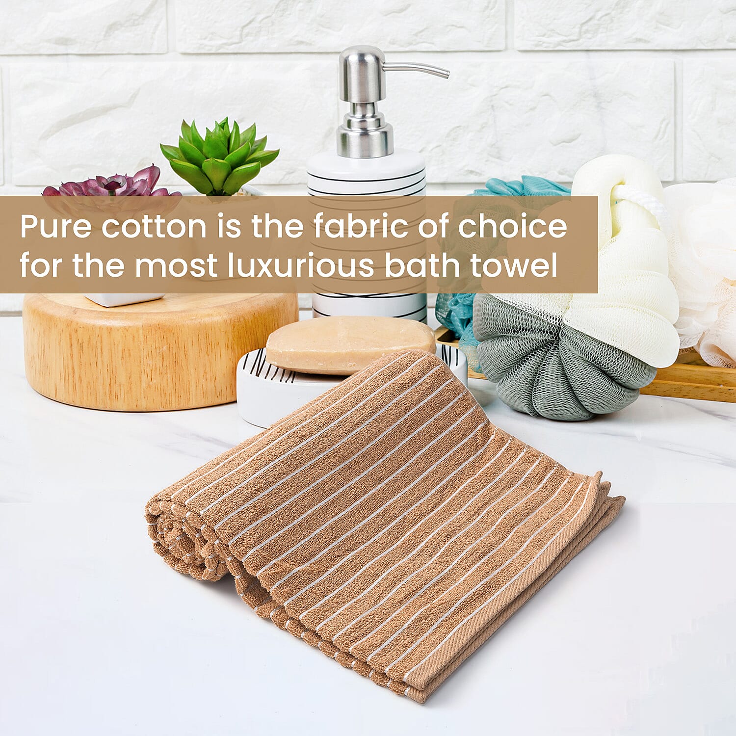 100% Cotton Ribbed Patterned Bath Towel (Size 145x71 cm) - Brown