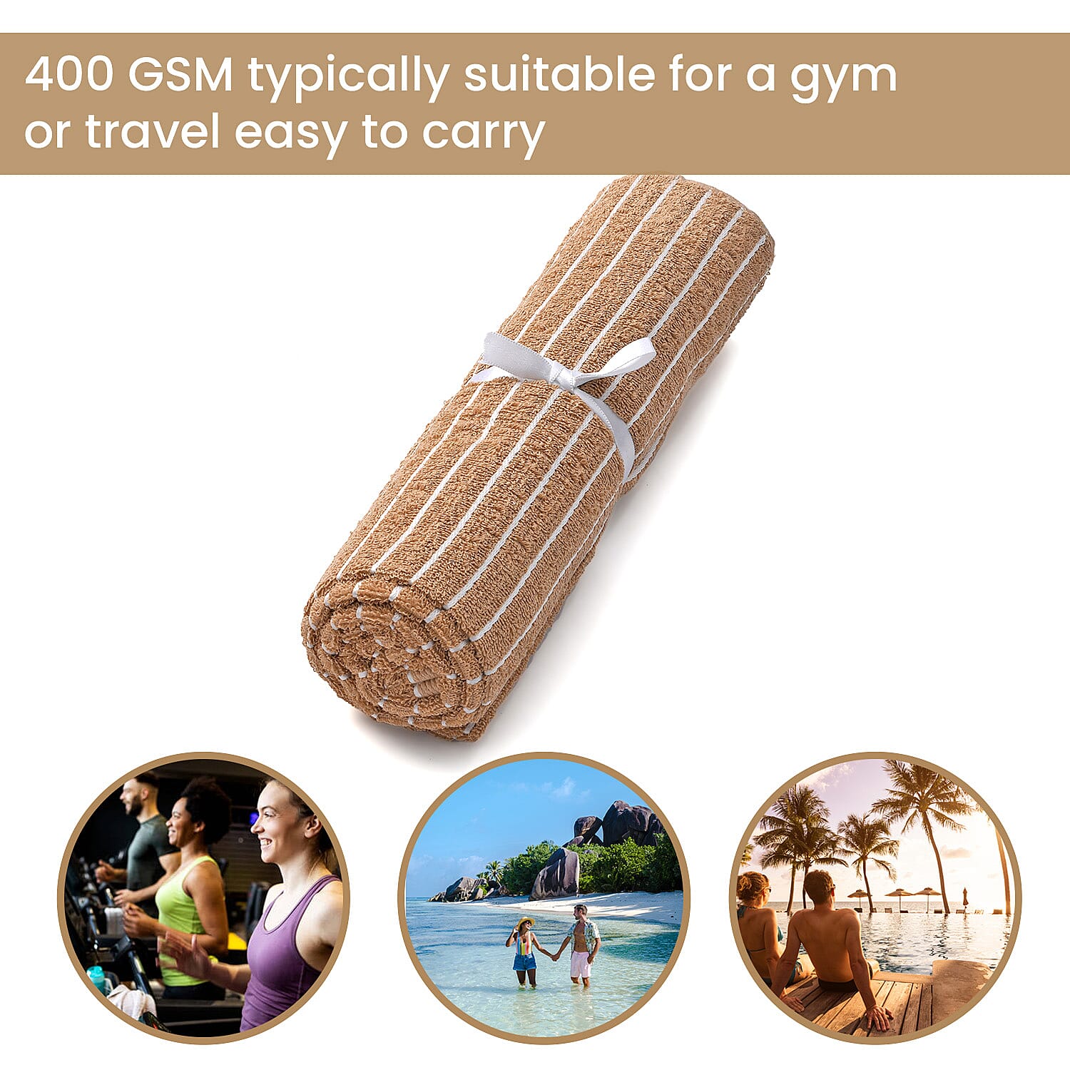 100% Cotton Ribbed Patterned Bath Towel (Size 145x71 cm) - Brown