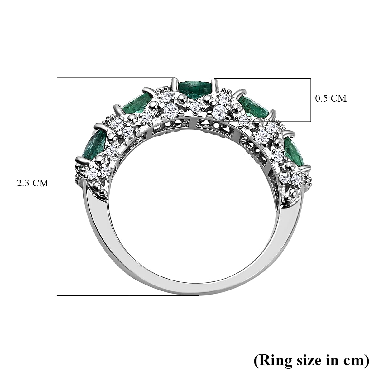 AAA Gemfields Emerald and Natural Zircon Half Eternity Ring in Rhodium Overlay Sterling Silver 2.13 Ct.